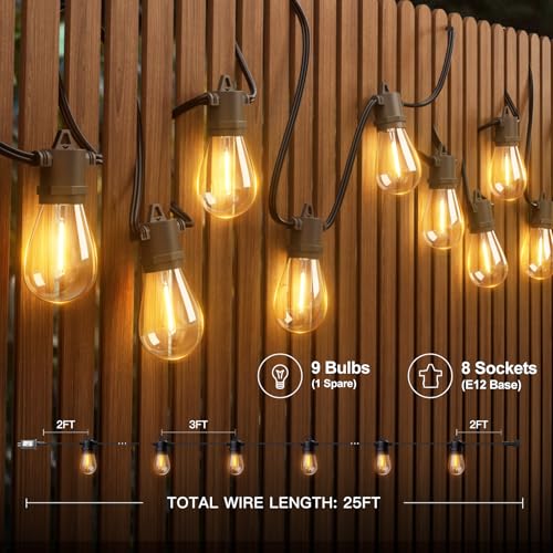 addlon 25FT LED Outdoor String Lights with Edison Shatterproof Bulbs, Heavy-Duty and Weatherproof Strand, Commercial Grade Patio Lights, Decorative for Garden or Patio, Black - size: 25FT
