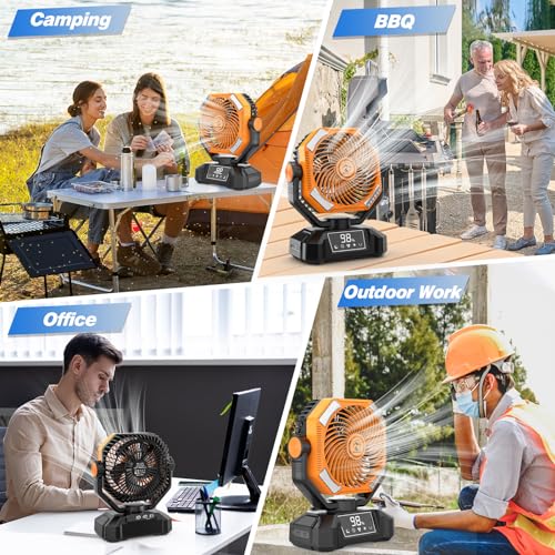 Multper 20000mAh Camping Fan, Up to 65H Long Runtime Battery Powered Fan with 5 Speeds, Oscillating Rechargeable Portable Fan with LED Lantern & Remote, Personal Tent Fan for Jobsite, Fishing, RV - size: 20000mah