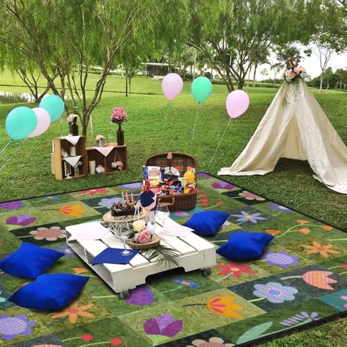 Supfitness Extra Large Picnic Blankets Waterproof Foldable (80 "x 80") Beach Blanket Waterproof Sandproof,3-Layer Thicking Mat Outdoor Packable Camping Blanket - color: Flower-1, size: 6'8" x 6'8" (Square)