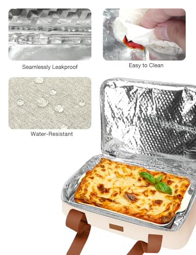 Vuudh Expandable Casserole Carrier Bag, Double Deckered Insulated Food Bag for 2 Dishes, Hot Cold Lasagna Holder Tote for Picnic, Potluck, Travel - color: Expandable-beige