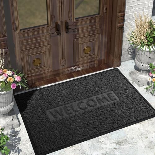 Yimobra Large Welcome Mat 60x36, Waterproof Non-Slip Outdoor Mats for Front Door Outside Entrance, Low-Profile Entryway Mat Indoor for Garage Patio, Black - color: Black, size: 60x36 Inch