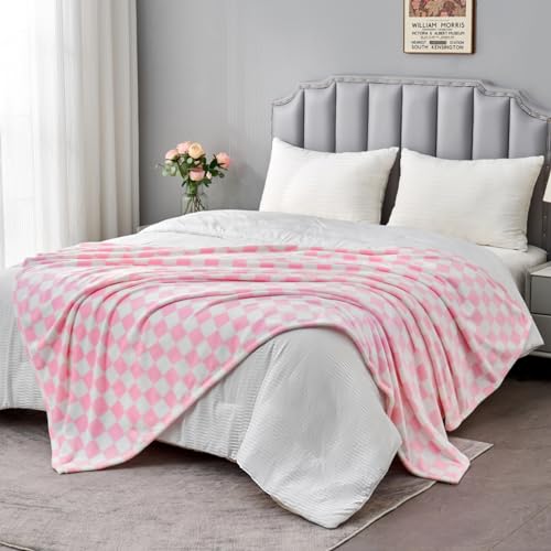Edenleaf Pink Checkered Blanket, Ultra Soft Fleece Checkered Throw Blankets for Couch Bed and Travel, Luxury Throws for All Seasons, 50x60 Inch, Pink - color: 01 Pink, size: Throw-50"x60"