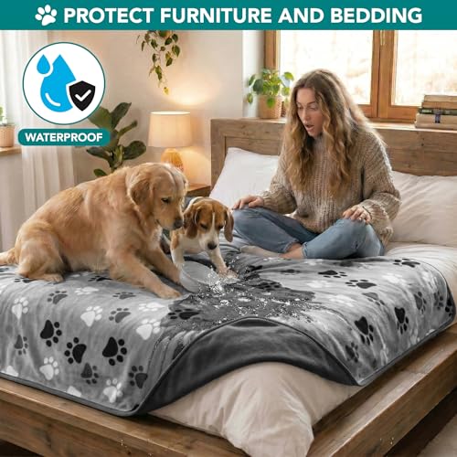 PetAmi Waterproof Dog Blanket for Extra Large Pets Dogs Cats, Large Pet Couch Cover Protector for Furniture, Reversible Washable Soft Fleece Cat Blanket for Bed Couch Sofa, 60x80 (Paw Print Gray) - color: Paw Print Gray, size: X-large (60x80)