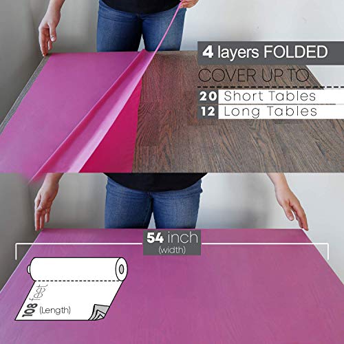 Neatiffy Disposable Plastic Table Cloth Roll | 54 in x 108 Ft Waterproof Tablecloth | Table Cover for Rectangle, Square, Round Oval Tables | Picnic, Party, Banquet, Birthdays, Weddings - Pink - color: Pink