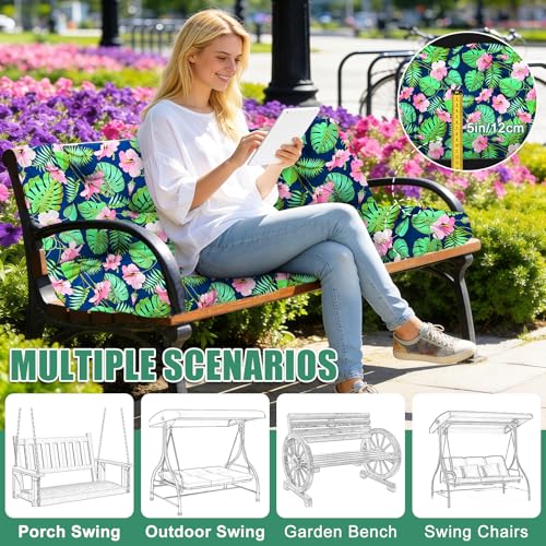Porch Swing Cushions 60 inch Bench Cushion Waterproof Outdoor Swing Cushions 3 Seater Thick 5in Replacement Swing Cushions for Outdoor Furniture Patio (Blue Leaves-60x40 inch) - color: Blue Leaves, size: 60x40x5inch