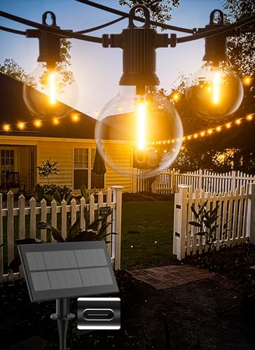 Zuske Solar String Lights Outdoor Waterproof 100FT with USB Port and 52 Shatterproof G40 Bulbs(2 Spare), LED Solar Powered Patio Lights for Outside, Porch, Backyard, Gazebo, Garden(Warm White) - size: Solar-100FT