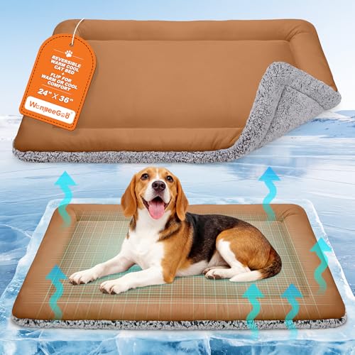Dog Cooling Mat, Self Warming Cat Bed, Reversible Warm & Cooling Cat Bed, Winter Warm Cat Pad & Summer Cooling Cat Mat for Kittens & Small Dogs, Perfect for Crates, Beds & Sofas, Dark Brown, 24" x 36" - color: Dark Brown, size: 24"x36"