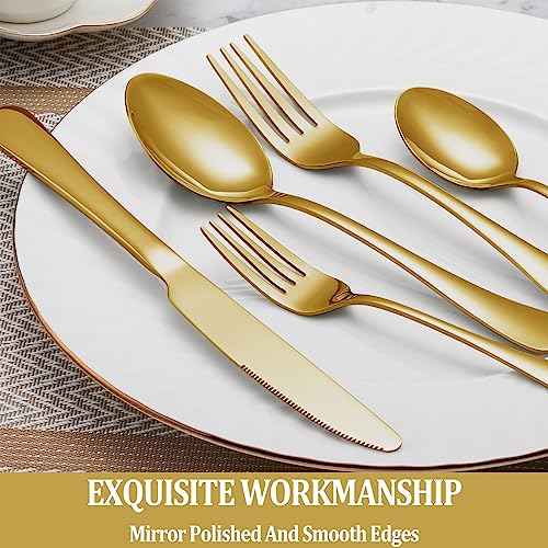 16 Piece Gold Dinner Forks Set, Food-Grade Stainless Steel Silverware Forks, Cutlery Fork, Metal Fork for Home, Kitchen or Restaurant, Mirror Polished, Dishwasher Safe - 8 Inch - size: 16pcs-gold