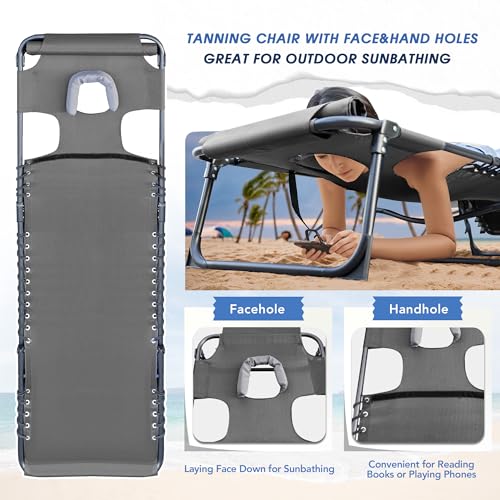 Flamaker Face Down Chaise Lounge Chair 5-Position Adjustable Sunbathing, Foldable Tanning Chair with Face& Arm Holes, Outdoor Recliner Chair for Pool, Beach, Patio, Lawn (Grey, 1 Pcs) - color: Grey, style: Sauna, 1 Pcs