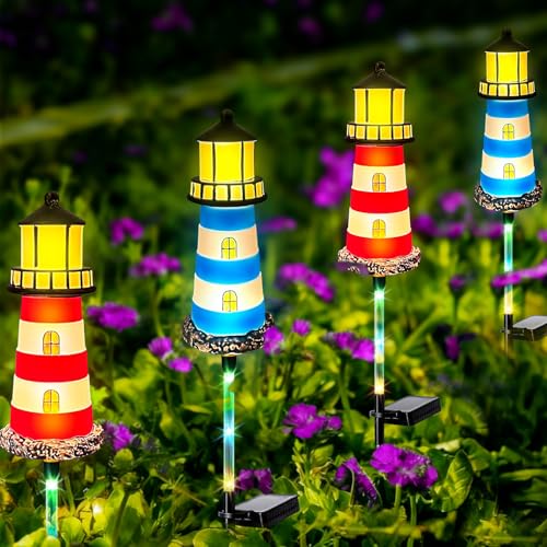 Solar Garden Lights Outdoor Decorations, 4 Packs Lighthouse Waterproof, Lights walkways Garden Decor for Outside Landscape Light, for Yard, Patio, Pathway Decor, Gifts - color: Lighthouse 4