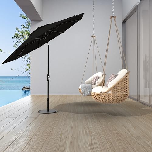 Midtown Umbrellas – The Swilt 10 Ft Patio Umbrellas with 360° Swivel & Tilt Mechanism, 8 Fiberglass Ribs & Terylast Polyester Fabric for Backyard, Deck, Pool & Cafes - Ebony Canopy, Black Pole - color: Terylast Ebony, size: 10 Feet