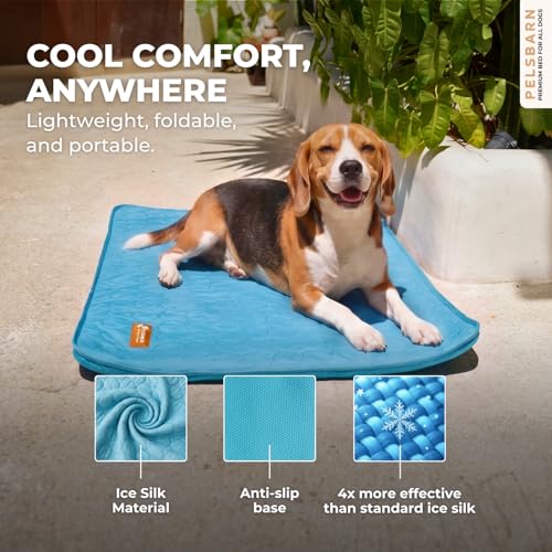 Pelsbarn Dog Cooling Mat- Ice Silk Summer Comfort, Self Cooling, Non-Slip Dog Pad, Durable & Washable, Mat for Medium Dogs 19 x 25, Support Shelter Dogs with Every Purchase (Blue) - color: Light Blue, size: Medium