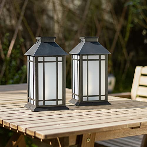 Bdor 13-Inch IP65 Waterproof Battery-Powered Outdoor Lantern with Led Flameless Candle and 6-Hour Timer - Decorative Lantern for Patio & Garden(2 Pack) - color: Black