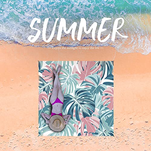 Tropical Palm Leaves Beach Blanket Sandproof Waterpoof Oversized 79"x 95" Pink and Blue Beach Mat with Corner Pockets, Lightweight Portable Mat for Beach Travel Picnic Camping Outdoor - color: Tropical Palm Leaves, size: 79"x95"
