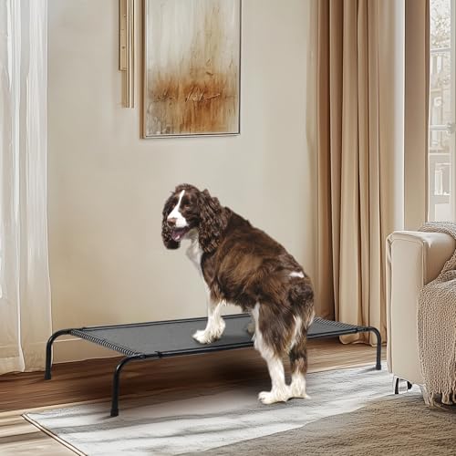 Outvita 50 Inch Elevated Dog Bed, Outdoor Cooling Raised Pet Cot, with Waterproof Textilene Mesh, Washable, Breathable, Alloy Steel Frame, Portable, Chew Proof, Indoor & Outdoor (Black) - color: Black, size: Large