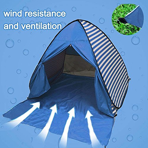 Pop Up Beach Tent Shade Sun Shelter UPF 50+ Canopy Cabana 2-3 Person for Adults Baby Kids Outdoor Activities Camping Fishing Hiking Picnic Touring(Dark Blue Stripes) - color: Dark Blue Stripes