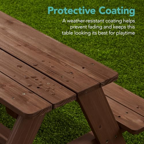 Best Choice Products Wooden Kids Picnic Table with Umbrella, Outdoor Activity Table Set with Built-in Benches, 220 lb Capacity per Bench - Walnut/Beige - color: Walnut/Beige