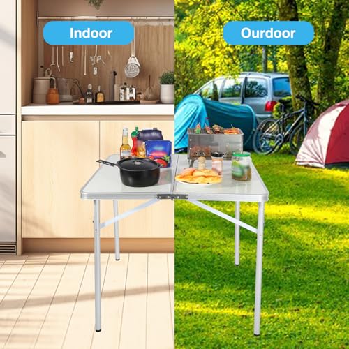 REDCAMP 32" Square Folding Camping Table with Adjustable Heights Legs, Lightweight Portable Aluminum Fold in Half Small Card Tables Bridge Tables for Outdoor Picnic, White - size: Square 2.6ft (32"x32")