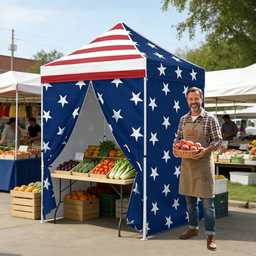 EAGLE PEAK 5x5 Instant Canopy with 4-Side Wall Panels, Small Pop up Portable Canopy Tent with Carry Bag, Light Weight Sun Shelter for Sports, Camping and Beach, American Flag - color: American Flag