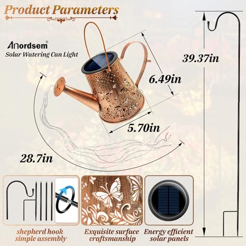 Anordsem Solar Watering Can Lights: Metal Butterfly Lantern Outdoor with Hook - Waterproof Garden Art Hanging Decoration for Yard Patio Lawn - Christmas Birthday Gifts for Women Mom Grandma - color: Butterfly-pattern