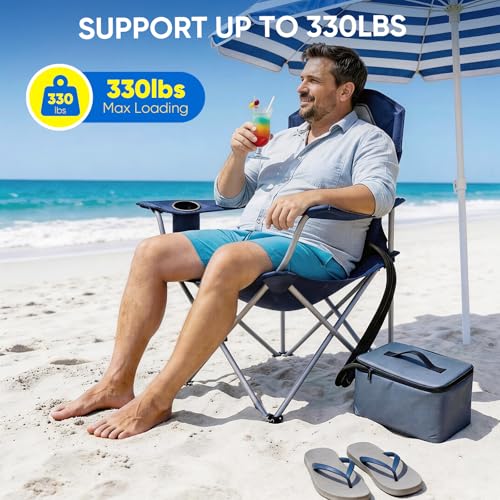 Camping Chair with Cooling Pad – Cools 50°F in 20 Sec, Folding Beach Chair with Cup Holder, Side Pocket, 330 lbs Heavy Duty, Includes Storage Bag – Ideal for Sports Events, Excludes Battery - color: Slate Gray, style: Camp Chair