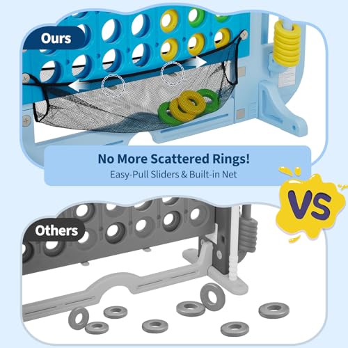 Giant 4 in a Row Game Set, Whale Design 4-in-1 Jumbo Yard Games with Basketball Hoop & Mini Golf, Ring Toss, 4 Adjustable Heights Connect Board with Catch Net for Kids Adults Outdoor Play