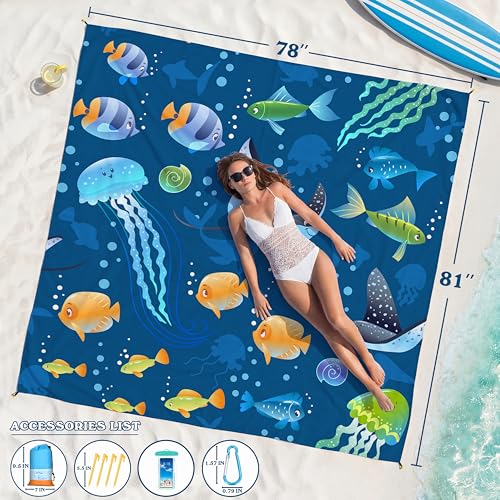 Famstar Beach Blanket Oversized Extra Large 78" X 81",Waterproof Sandproof Beach Blanket 1-7 Adults Lightweight Durable for Travel Camping Hiking Picnic - color: Shark, size: 78" X 81"
