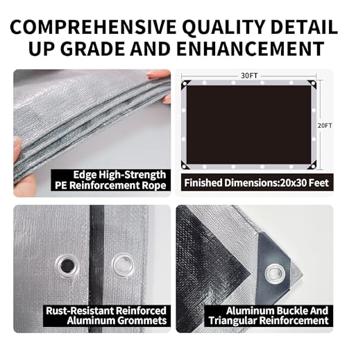 Tarp Heavy Duty 20x30ft Waterproof Tarps,10mil Uv Resistant,Multipurpose Silver/Black Tarps for Cars,Camping,Roof,Ship,Garden.by-MVPNET - color: Silver/Black, size: 20x30