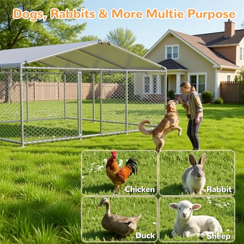 15×15 FT Extra Large & Heavy Duty Dog Kennel Run - Outdoor Metal Enclosure with Lockable Door and Waterproof Cover for Big Dogs - size: 183x183in