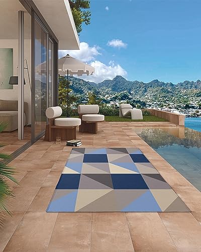 Large Outdoor Rug 4'x6' for Patio Indoor Outdoor Area Rug Abstract Blue Brown Ombre Geometric Triangle Print Rugs Outside Patio Rugs Camping Carpet Mat for Spring Picnic - color: Geometryhoe4920, size: 4' x 6' (Rectangular)