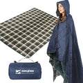 DUKUSEEK Large Outdoor Blanket, Camping Blankets for Cold Weather, Waterproof Windproof Hooded Stadium Blanket 79"x59" Quilted with Extra Thick Fleece, Great for Camping, Picnic, Beach, Car, Dogs - color: Navy Blue Outer With Blue Plaid Fleece
