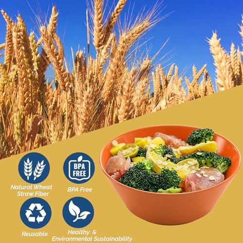 Homestockplus 50 Oz Wheat Straw Bowls Set of 6 - Unbreakable, Stackable & Microwave Safe, Multicolor Large Cereal Bowls for Oatmeal, Soup, Ramen, Salad, Popcorn, etc. Safe for Kids & Family - color: Multicolor, size: 50 oz