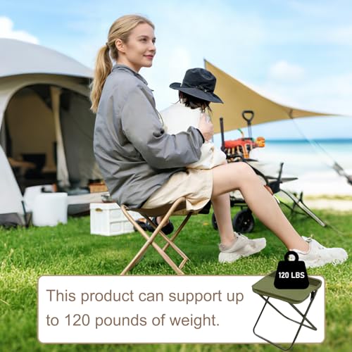 Collapsible Stool Folding Stool for Adults, Foldable Backpack Stool Portable Chair Heavy Duty Compact Travel Camping Stool with Storage Pocket, Portable Folding Seat for Fishing Hiking (Green, L) - color: Green, size: Large