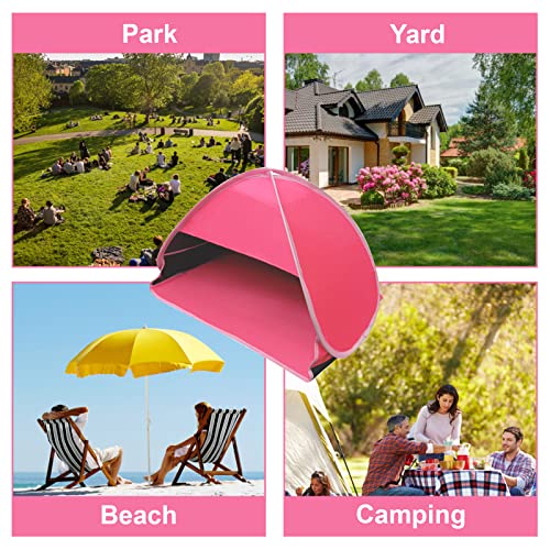 Pop Up Beach Sun Shade, 1-Pack Mini Sun Shelter Tent for Anti-UV Windproof Camping Picnic Fishing Bench, Rose Red-Painted Silver, L - color: Rose red-painted silver, size: Large