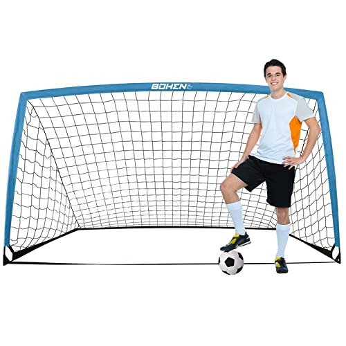 BOHEN 9x5 FT Kids Soccer Goals with Carry Bag, Portable Folding Soccer Net for Backyard Training, Indoor/Outdoor Use for Youth and Adult - color: Blue, size: 9x5ft, 1 Pack