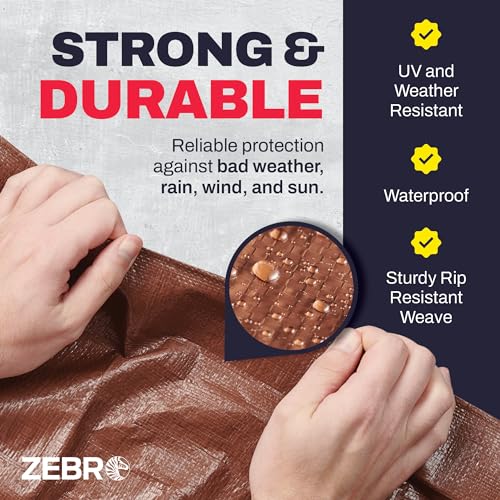 10' x 20' Brown/Silver Heavy Duty Tarp with Grommets Reinforced - 10 Mil Thick - Double Sided Plastic Waterproof Tarps - Large Tarpaulin Cover for Outdoor Camping Tent Tarp RV Roof Rain - Zebro - color: Brown/Silver, size: 10' x 20'