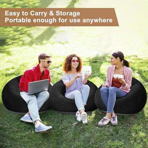 Realspring 6 9 12 Pcs Inflatable Bean Bag Chairs for Adults with Electric Air Pump, Blow up Couch Folding Portable Inflatable Couch Lazy Sofa for Outdoor Movie Night Camping(Black,6 Pcs) - color: Black