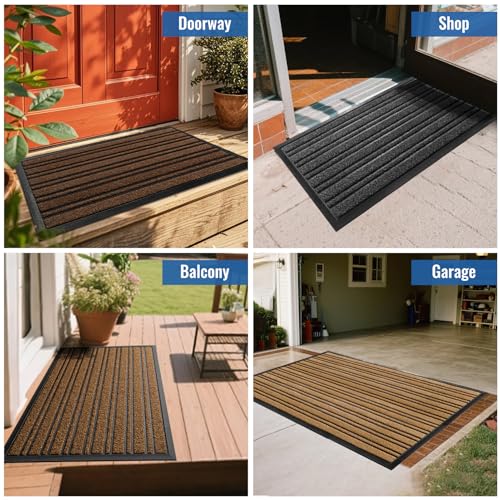 Door Mat Outdoor Entrance, 36x17 Inches, Extra Durable Front Door Mat Outside, Heavy Duty Welcome Mat for Outside Entry, Back Door Mats Non Slip, Waterproof All-Season Doormats, Coffee - color: Burgundy, size: 36" x 17" (Rectangular)