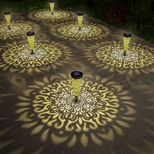 gardencave 6 Pack Solar Lights Outdoor Garden Decorative Mandala Solar Pathway Lights Waterproof Plastic Outside Solar Path Landscape Lights Gardening Gifts for Women Mom Backyard Walkway Yard Decor - color: Black-a