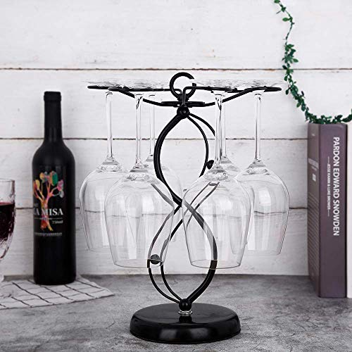 FOMANSH Countertop Wine Glass Holder - Freestanding Tabletop Stemware Storage Rack Metal Glasses Display Rack Black with 6 Hooks - color: Black-Double 8