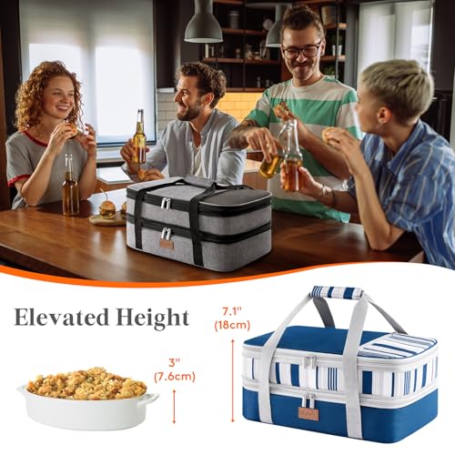 Lifewit Insulated Double Decker Casserole Carrier, Expandable Lasagna Lugger Tote Bag for Hot or Cold Food, Fits 9" x 13" Baking Dish for Potluck Parties, Picnic and Cookouts, Blue - color: Blue