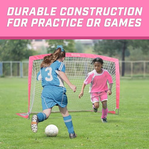 GoSports Portable Soccer Goals for Kids - 13 Color Options - Choose 4 x 3 ft or 6 x 4 ft - Team Tone Pop Up Nets for Backyard - color: Pink, style: 6 ft x 4 ft