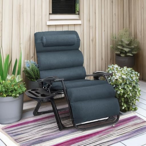 Best Choice Products Oversized Zero Gravity Chair, Folding Outdoor Patio Recliner, XL Anti Gravity Lounger w/Removable Cushion, Cup Holder, Side Tray, 350lb Capacity - Graphite Blue - color: Graphite Blue