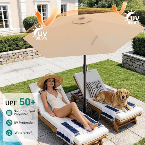 AreShark 7.5FT Patio Umbrella Table Market Umbrella with 6 Sturdy Ribs, Button Tilt/Crank, Heavy-Duty Outdoor Umbrellas for Pool, Deck, Garden and Backyard, Beige - color: Beige, size: 7.5FT