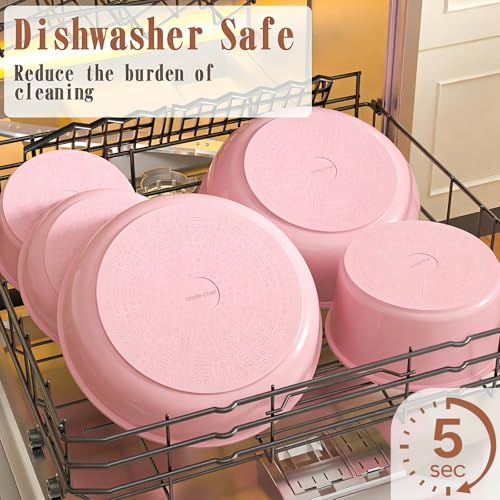 Umite Chef Pots and Pans Set Non Stick, 21 pcs Nonstick Ceramic Cookware Set, RV Kitchen Cooking Set with Detachable Handles, Oven Safe, Induction Cookware, Stackable, Pink, PFAS PFOA & PTFE Free - color: Pink