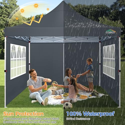 COBIZI 10x10 Pop Up Canopy with 4 Sidewalls, Canopy Tent 10x10 for Parties, Backyard, Commercial, Waterproof and Portable Instant Shelter UV50+ Outdoor Gazebo with 4 Sandbags(Gray) - color: Gray, size: 10x10FT