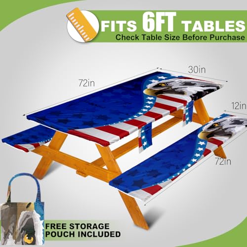 Picnic Table Cover with Bench Covers Table Cloth Tablecloth Summer Outdoor Rv Patio Tent Camping Glamping Campsite Camper Essentials Accessories Items Gear Gadgets Stuff Necessities Supplies Must Have - color: Blue Eagle Flag, size: 72in