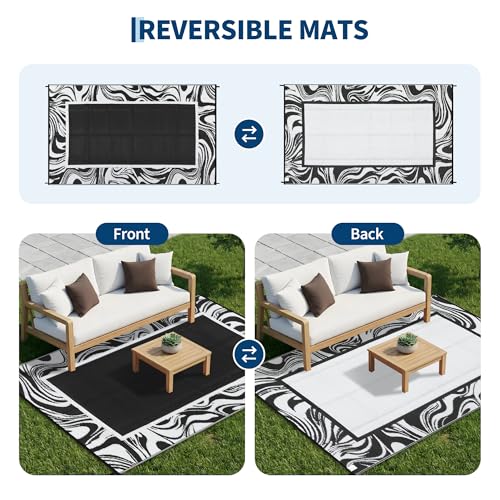Garvee 8x10 Waterproof Black and White Outdoor Rug Waterproof Weather Resistant Plastic Straw Patio Rug Reversible Large Outdoor Carpet for Picnic, Backyard, Beach, Deck, Camper, Balcony, Black White - color: Black White, size: 8' x 10' (Rectangular)