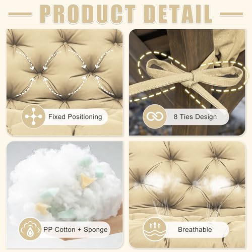 Porch Swing Cushions 3 Seater Outdoor Swing Cushions 70x40 inch Waterproof Porch Swing Cushion Replacement Patio Swing Cushions for Outdoor Furniture Bench (Khaki-70x40 inch) - color: Khaki, size: 70x40x5inch