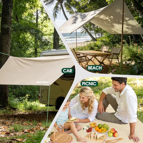 JAICOM Waterproof Hammock Rain Fly, Portable Camping Tarp - 12ft x 9.5ft Large Camp Tarp with Tent Stakes & Trap Clip & Guy Lines, Ultralight Shelter for Backpacking, Outdoor Shade - color: Khaki